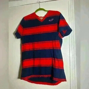 VTG 90’s Juniors Hollister XL Orange/blue Striped Tee.
